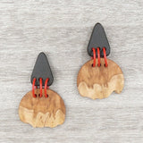 Rocket Wooden Stud Earrings-Natural Organic Round / Trangle Dangle Drop Studs - Handmade Australian Native Eucalyptus Brown Black Jewellery, gift for her