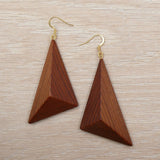 Natural Lightweight Triangle Earrings - Western Red Cedar Wooden earrings-made in Melbourne Australia-Gold- hypoallergenic