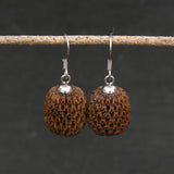 Handmade Women Wooden Dangling Earrings -Natural round Sheoak (Australian Native Wood) with Hypoallergenic stainless steel hooks
