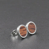 Handmade Buloke wooden earrings - timber studs for men and women- stainless steel banded flat edge -Australian native wood with Hypoallergenic Stud