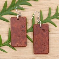 Handmade Wooden Australian Earrings Melbourne Dark Red Sugar Gum Rectangle Wood