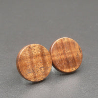 Round wooden Handmade Fiddleback Blackwood Studs-Male or Female stainless -Australian native Stud Earrings-Natural Wood-Made in Melbourne-Hypoallergenic