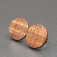 Round wooden Handmade Fiddleback Blackwood Studs-Male or Female stainless -Australian native Stud Earrings-Natural Wood-Made in Melbourne-Hypoallergenic