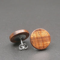 Round wooden Handmade Fiddleback Blackwood Studs-Male or Female stainless -Australian native Stud Earrings-Natural Wood-Made in Melbourne-Hypoallergenic