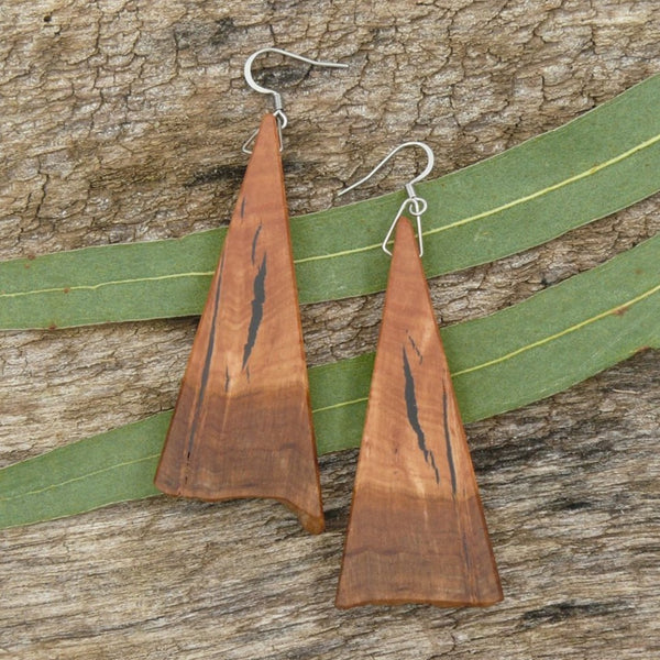 Handmade Wooden Australian Earrings Natural Wood Melbourne Hypoallergenic Black Resin No7