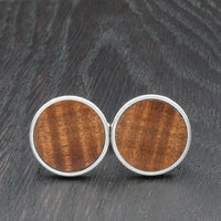 Wooden Cufflinks-Natural Organic Round Blackwood- Wood with Stainless Steel -Australian Native Wood -Handmade Men Jewellery