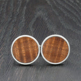 Wooden Cufflinks-Natural Organic Round Blackwood- Wood with Stainless Steel -Australian Native Wood -Handmade Men Jewellery