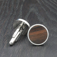 Recycled Wooden Cufflinks-Macassar Ebony - Natural Organic Round Accessory - Wood with Stainless Steel - Wood -Handmade Men Jewellery