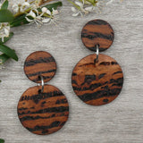 Round peppermint Burl Eucalyptus Natural Double Circles planet Moon- Wooden earrings for women -made in Melbourne-Australia-hypoallergenic-tiger