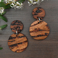 Round peppermint Burl Eucalyptus Natural Double Circles planet Moon- Wooden earrings for women -made in Melbourne-Australia-hypoallergenic-tiger