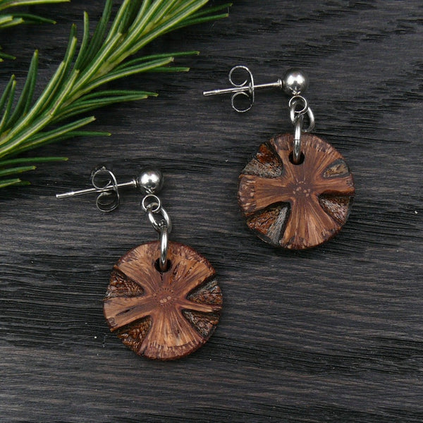 Banksia Stud Round Earrings-Natural Organic Round Dangle Drop Studs - Handmade Australian Native Jewellery