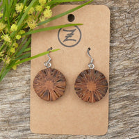 Sheoak Wooden Dangle drop Earrings- Wood Round Natural Earrings - Made in Melbourne-Australia - Hypoallergenic Stainless Steel Australian Native Jewellery