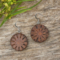 Sheoak Wooden Dangle drop Earrings- Wood Round Natural Earrings - Made in Melbourne-Australia - Hypoallergenic Stainless Steel Australian Native Jewellery