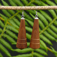 Art Deco - Natural Cone Earrings - Australian Red Cedar and Huon Pine stripe-native Wooden earrings-made in Melbourne Australia-hypoallergenic