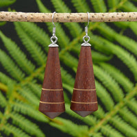 Art Deco - Natural Cone Earrings - Australian Red Cedar and Huon Pine stripe-native Wooden earrings-made in Melbourne Australia-hypoallergenic