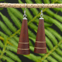 Art Deco - Natural Cone Earrings - Australian Red Cedar and Huon Pine stripe-native Wooden earrings-made in Melbourne Australia-hypoallergenic