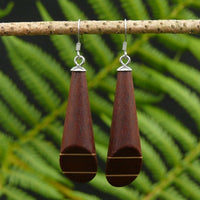 Art Deco - Natural Cone Earrings - Australian Red Cedar and Huon Pine stripe-native Wooden earrings-made in Melbourne Australia-hypoallergenic