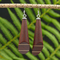 Art Deco - Natural Cone Earrings - Australian Red Cedar and Huon Pine stripe-native Wooden earrings-made in Melbourne Australia-hypoallergenic