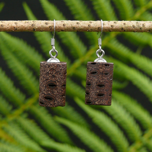 Natural Banksia seed pods Cylinder -native Wooden earrings-made in Melbourne Australia-hypoallergenic