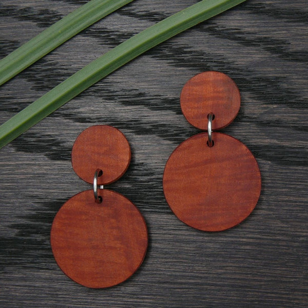 Natural Studs Wooden Planet Earrings- Round Circles Wood -Natural -Hypoallergenic-Made in Melbourne Australia