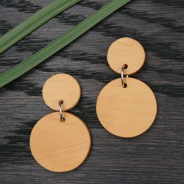 Natural Studs Wooden Planet Earrings- Round Circles Wood -Natural -Hypoallergenic-Made in Melbourne Australia