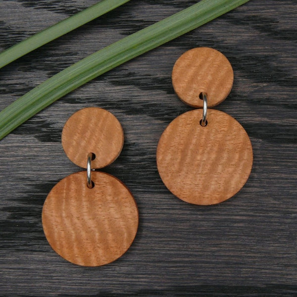 Natural Studs Wooden Planet Earrings- Round Circles Wood -Natural -Hypoallergenic-Made in Melbourne Australia