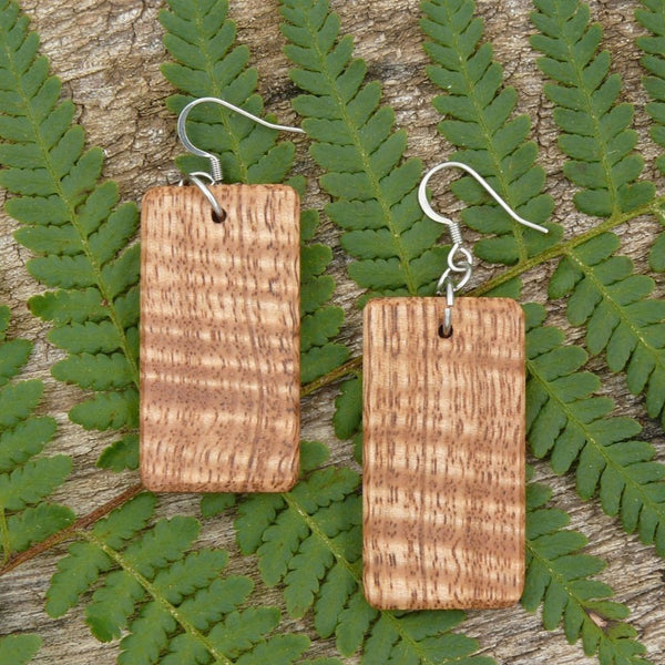 Rectangle Wooden Earrings  Fiddleback- Tasmanian Mountain Ash Eucalyptus