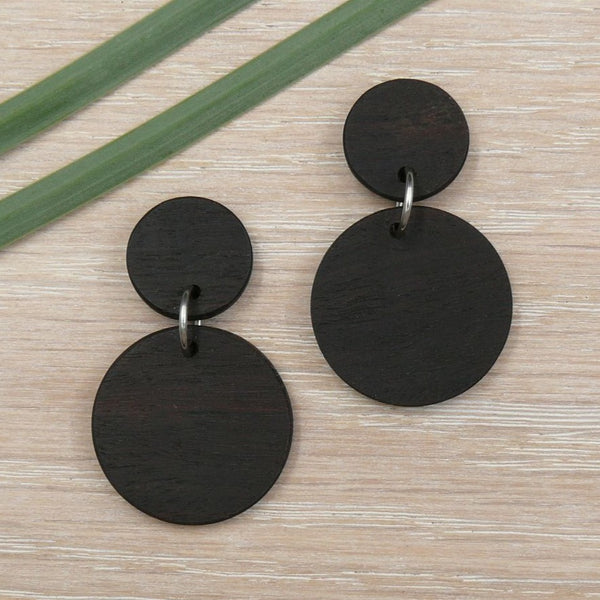 Natural Wooden Moon Planet Earrings- Round Circles Wood Studs-Natural -Hypoallergenic-Made in Melbourne Australia