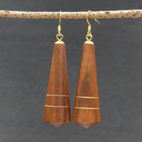 Art Deco - Natural Cone Earrings - Tasmanian Blackwood and Huon Pine stripe-native Wooden earrings-made in Melbourne Australia-hypoallergenic