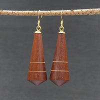 Art Deco - Natural Cone Earrings - Australian Red Cedar and Huon Pine stripe-native Wooden earrings-made in Melbourne Australia-Gold - hypoallergenic