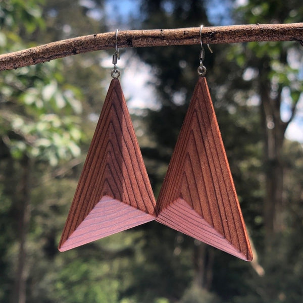 Natural Lightweight Triangle Earrings - Western Red Cedar Wooden earrings-made in Melbourne Australia-hypoallergenic