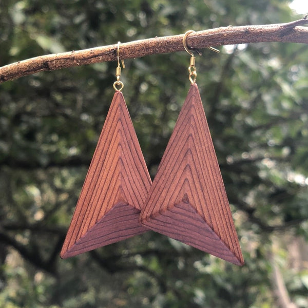 Natural Lightweight Triangle Earrings - Western Red Cedar Wooden earrings-made in Melbourne Australia-Gold- hypoallergenic