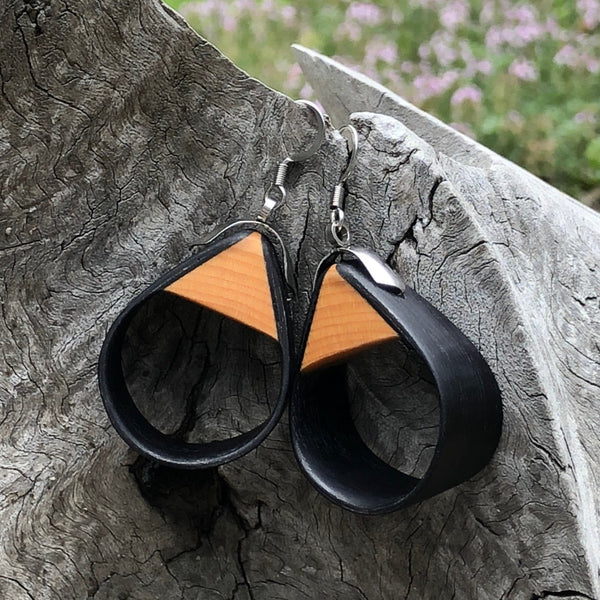 Natural Black Bentwood Teardrops -Australian native Wooden earrings-made in Melbourne Australia-hypoallergenic