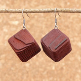 Natural Wood- Square Cube Rusty Radiata Wooden earrings-made in Melbourne-Australia-hypoallergenic