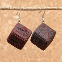 Natural Wood- Square Cube Rusty Radiata Wooden earrings-made in Melbourne-Australia-hypoallergenic