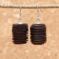 Natural Wood- Round Long Cylinder Rusty Radiata Wooden earrings-made in Melbourne-Australia-hypoallergenic