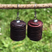 Natural Wood- Round Long Cylinder Rusty Radiata Wooden earrings-made in Melbourne-Australia-hypoallergenic