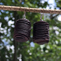 Natural Wood- Round Long Cylinder Rusty Radiata Wooden earrings-made in Melbourne-Australia-hypoallergenic