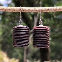 Natural Wood- Round Long Cylinder Rusty Radiata Wooden earrings-made in Melbourne-Australia-hypoallergenic