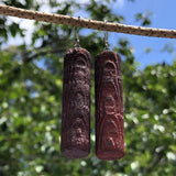 Natural Wood- Round Long Cylinder Rusty Radiata Wooden earrings-made in Melbourne-Australia-hypoallergenic