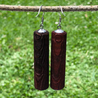 Natural Wood- Round Long Cylinder Rusty Radiata Wooden earrings-made in Melbourne-Australia-hypoallergenic