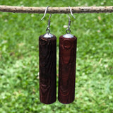 Natural Wood- Round Long Cylinder Rusty Radiata Wooden earrings-made in Melbourne-Australia-hypoallergenic