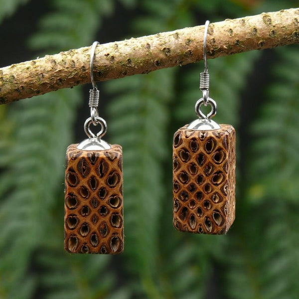 Natural Wooden Earrings - Tasmanian She-oak Seed Pod - Blocks-Made in Melbourne