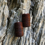 Natural Wood- Round Long Cylinder Rusty Radiata Wooden earrings-made in Melbourne-Australia-hypoallergenic