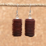 Natural Wood- Round Long Cylinder Rusty Radiata Wooden earrings-made in Melbourne-Australia-hypoallergenic