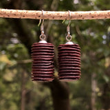 Natural Wood- Round Long Cylinder Rusty Radiata Wooden earrings-made in Melbourne-Australia-hypoallergenic