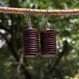 Natural Wood- Round Long Cylinder Rusty Radiata Wooden earrings-made in Melbourne-Australia-hypoallergenic