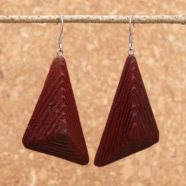 Natural Wood- Triangle Rusty Radiata Organic Wooden earrings-made in Melbourne-Australia-hypoallergenicypoallergenic