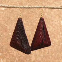 Natural Wood- Triangle Rusty Radiata Organic Wooden earrings-made in Melbourne-Australia-Gold hypoallergenic