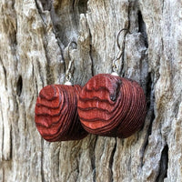 Natural Wood- Round Barrel Rusty Radiata Wooden earrings-made in Melbourne-Australia-hypoallergenic